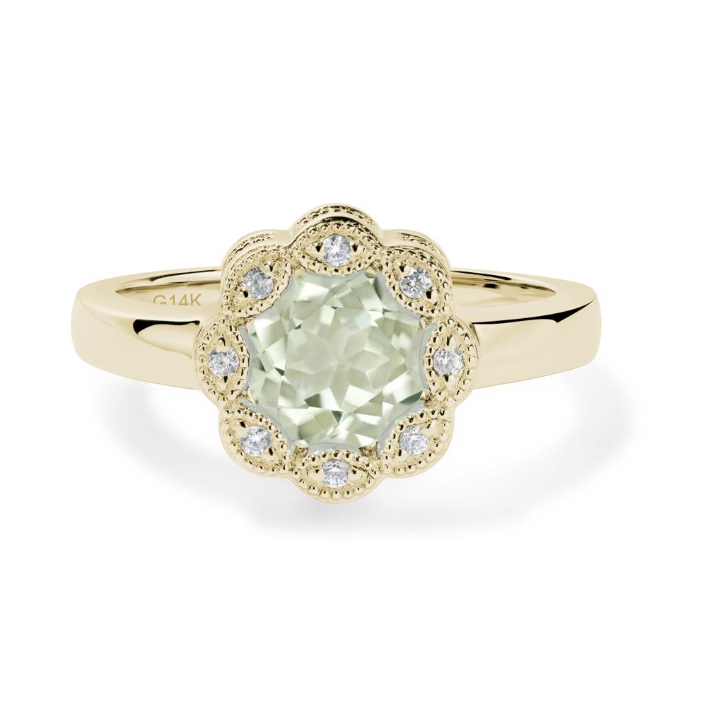 Vintage Green Amethyst Ring Halo Flower Ring - LUO Jewelry #metal_14k yellow gold