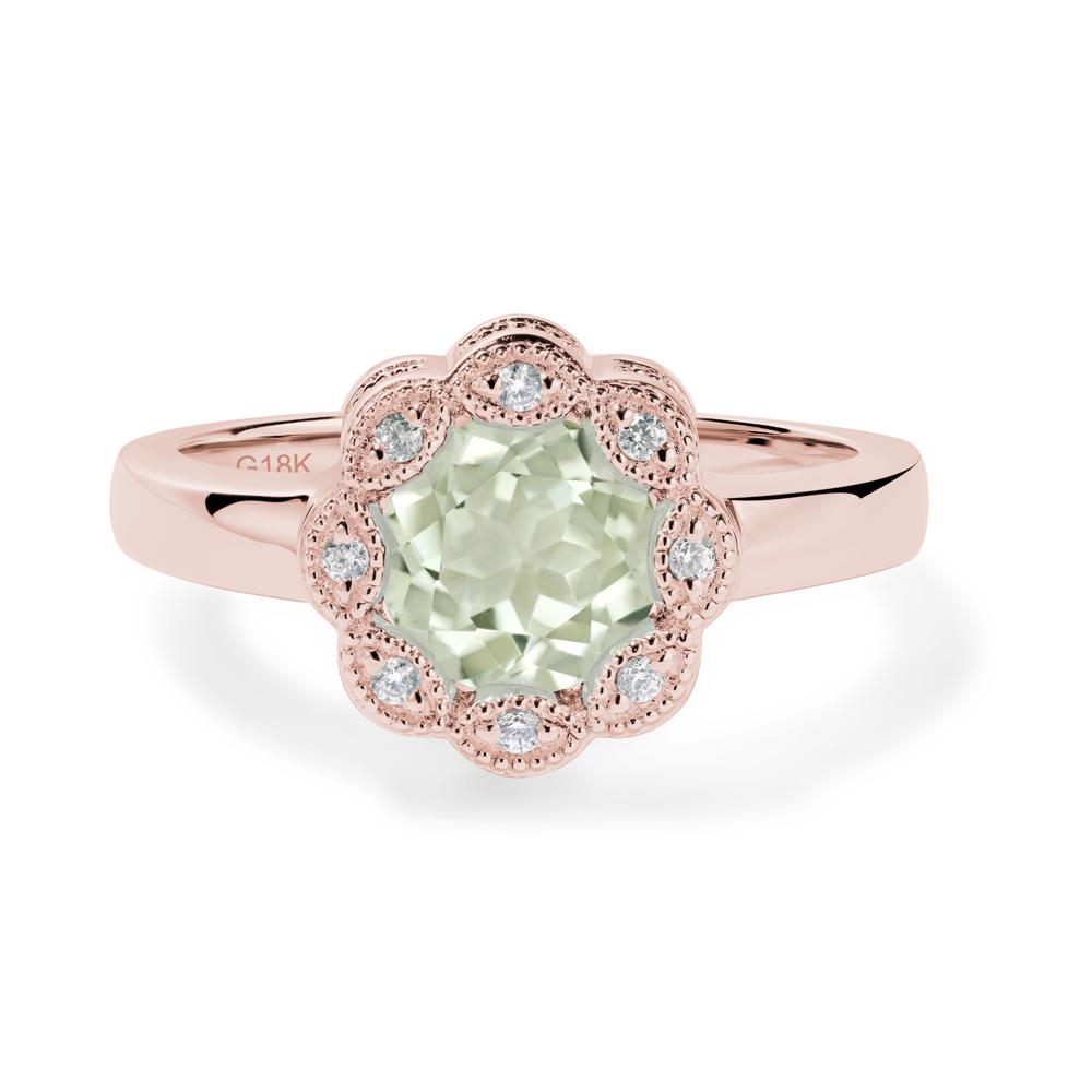 Vintage Green Amethyst Ring Halo Flower Ring - LUO Jewelry #metal_18k rose gold