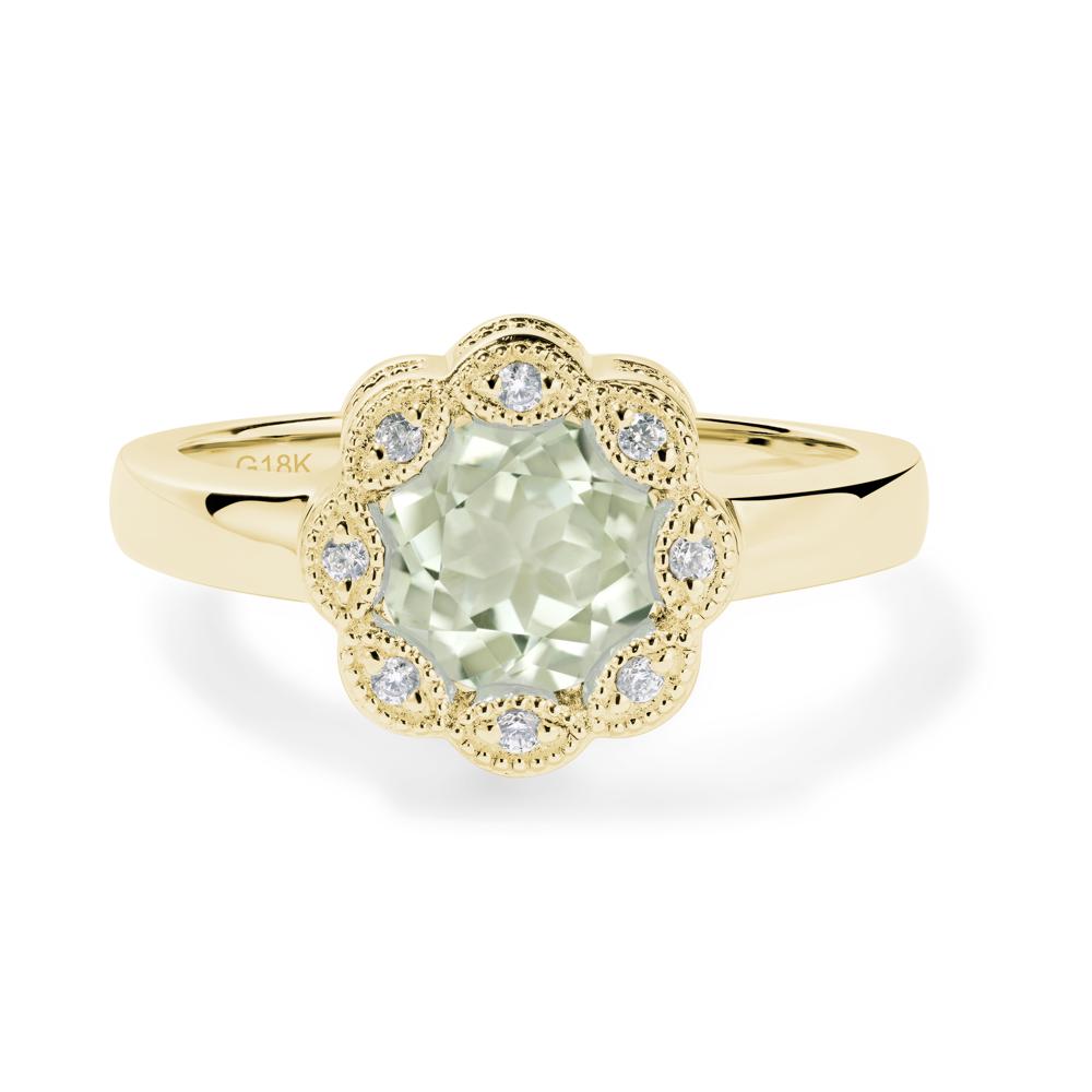 Vintage Green Amethyst Ring Halo Flower Ring - LUO Jewelry #metal_18k yellow gold