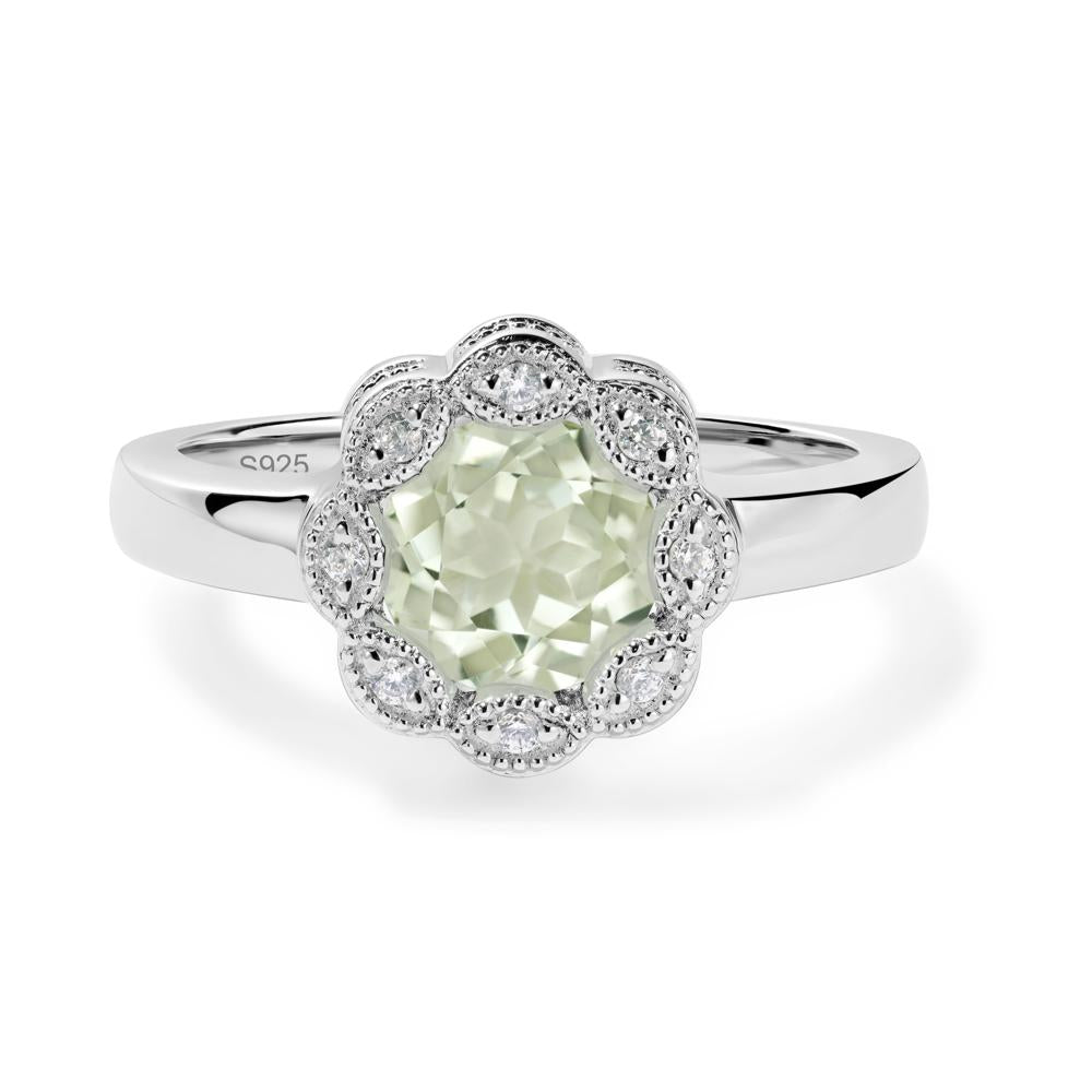 Vintage Green Amethyst Ring Halo Flower Ring - LUO Jewelry #metal_sterling silver