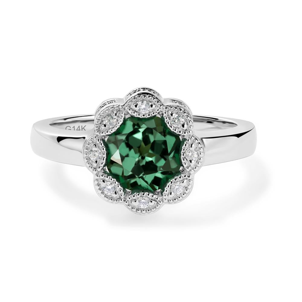 Vintage Green Sapphire Halo Flower Ring - LUO Jewelry #metal_14k white gold