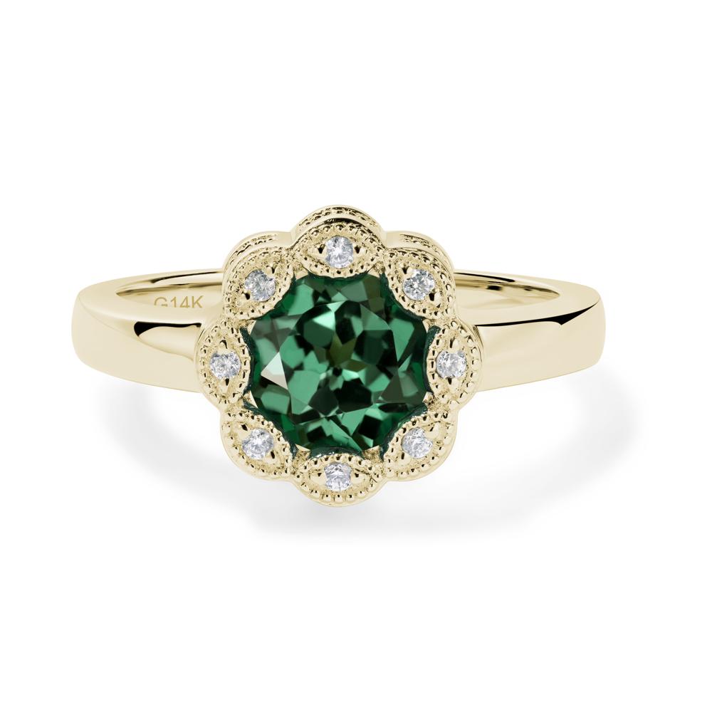 Vintage Green Sapphire Halo Flower Ring - LUO Jewelry #metal_14k yellow gold