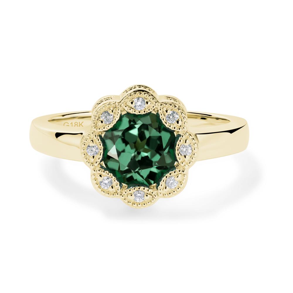 Vintage Green Sapphire Halo Flower Ring - LUO Jewelry #metal_18k yellow gold
