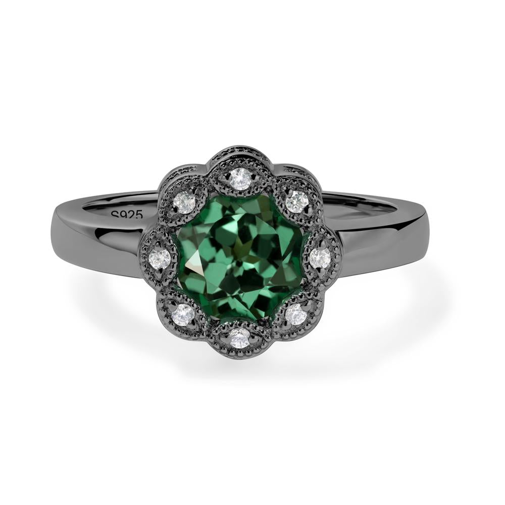 Vintage Green Sapphire Halo Flower Ring - LUO Jewelry #metal_black finish sterling silver