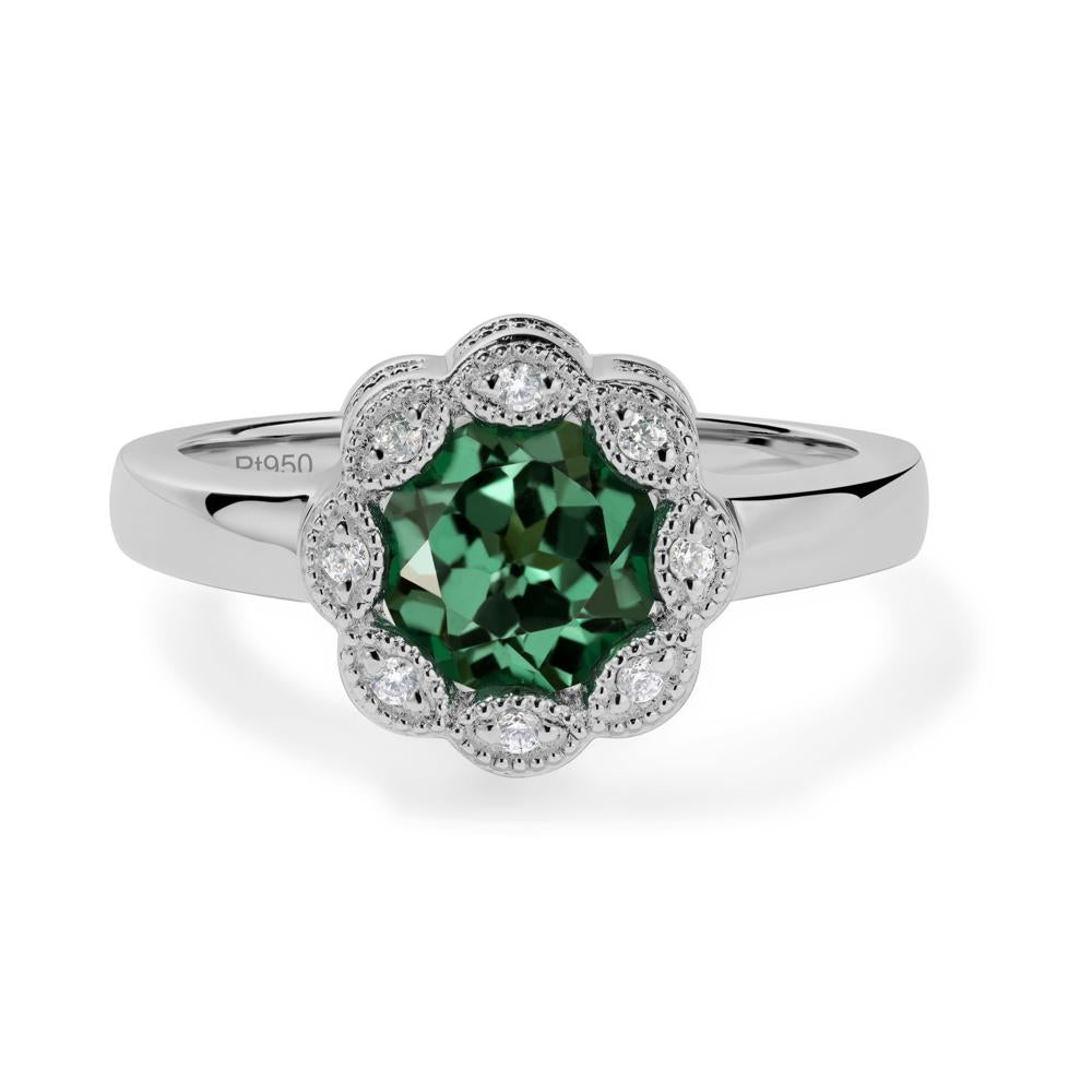 Vintage Green Sapphire Halo Flower Ring - LUO Jewelry #metal_platinum