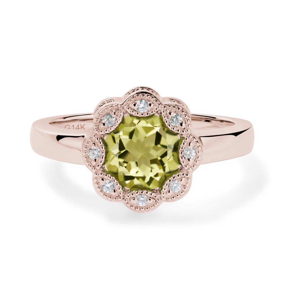 Vintage Lemon Quartz Halo Flower Ring - LUO Jewelry #metal_14k rose gold