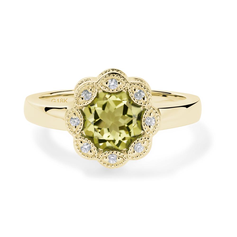 Vintage Lemon Quartz Halo Flower Ring - LUO Jewelry #metal_18k yellow gold