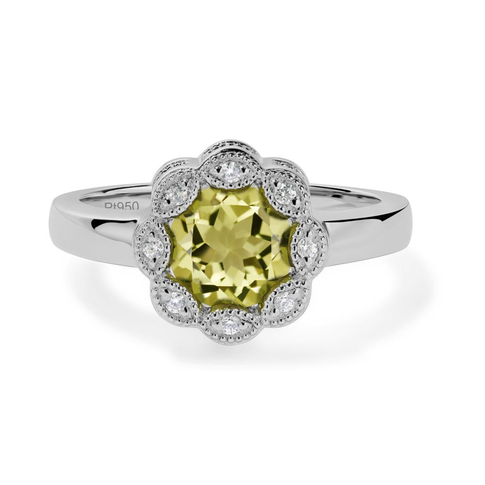 Vintage Lemon Quartz Halo Flower Ring - LUO Jewelry #metal_platinum