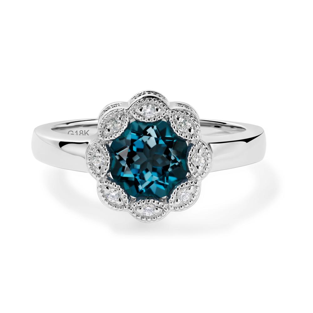 Vintage London Blue Topaz Ring Halo Flower Ring - LUO Jewelry #metal_18k white gold