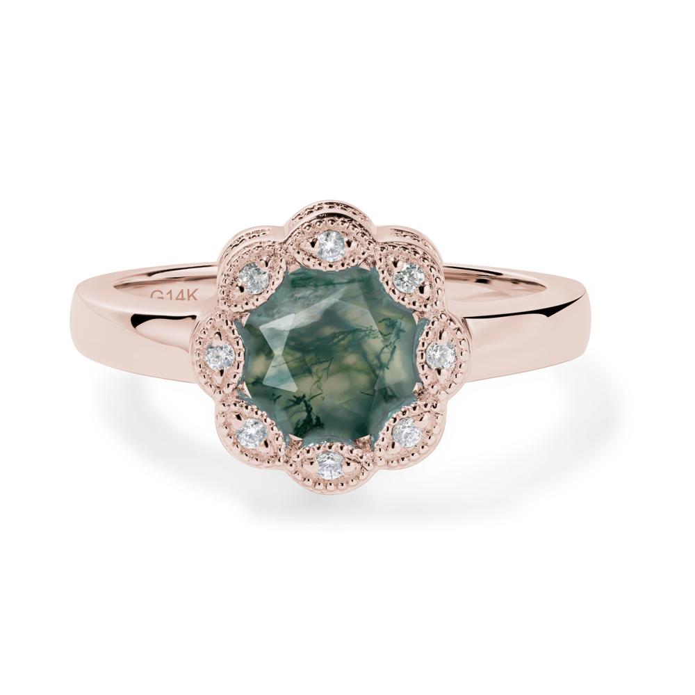 Vintage Moss Agate Halo Flower Ring - LUO Jewelry #metal_14k rose gold