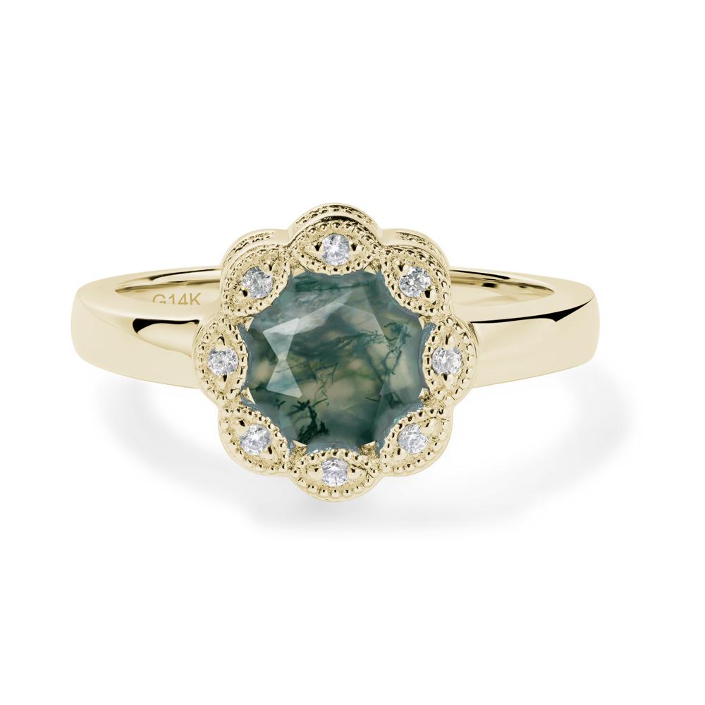 Vintage Moss Agate Halo Flower Ring - LUO Jewelry #metal_14k yellow gold