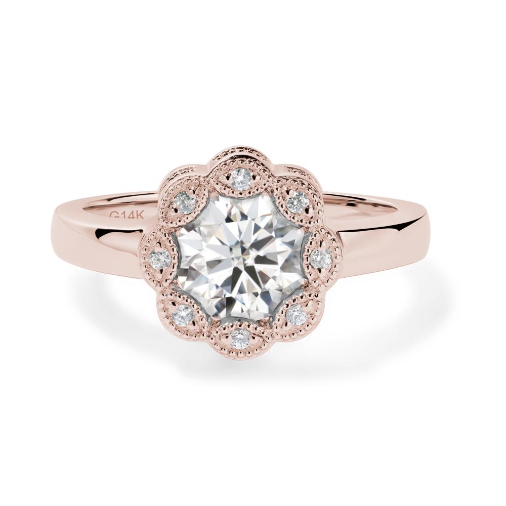 Vintage Moissanite Halo Flower Ring - LUO Jewelry #metal_14k rose gold