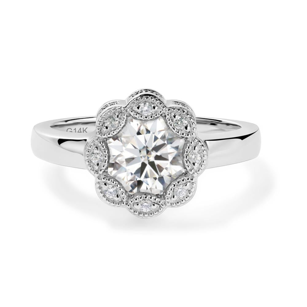 Vintage Moissanite Halo Flower Ring - LUO Jewelry #metal_14k white gold
