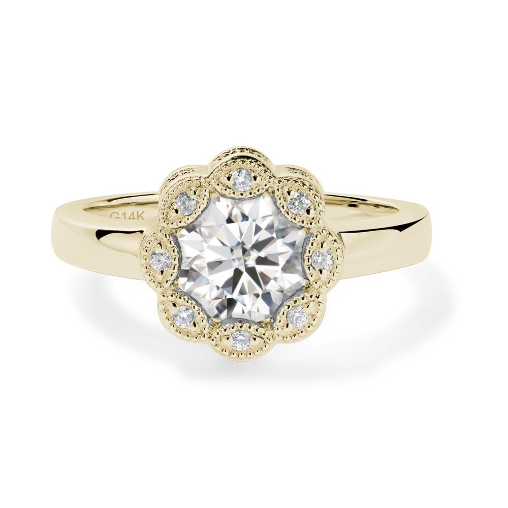 Vintage Moissanite Halo Flower Ring - LUO Jewelry #metal_14k yellow gold