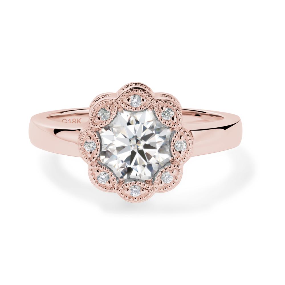 Vintage Moissanite Halo Flower Ring - LUO Jewelry #metal_18k rose gold