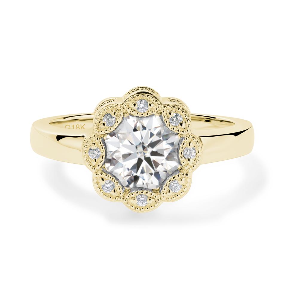Vintage Moissanite Halo Flower Ring - LUO Jewelry #metal_18k yellow gold