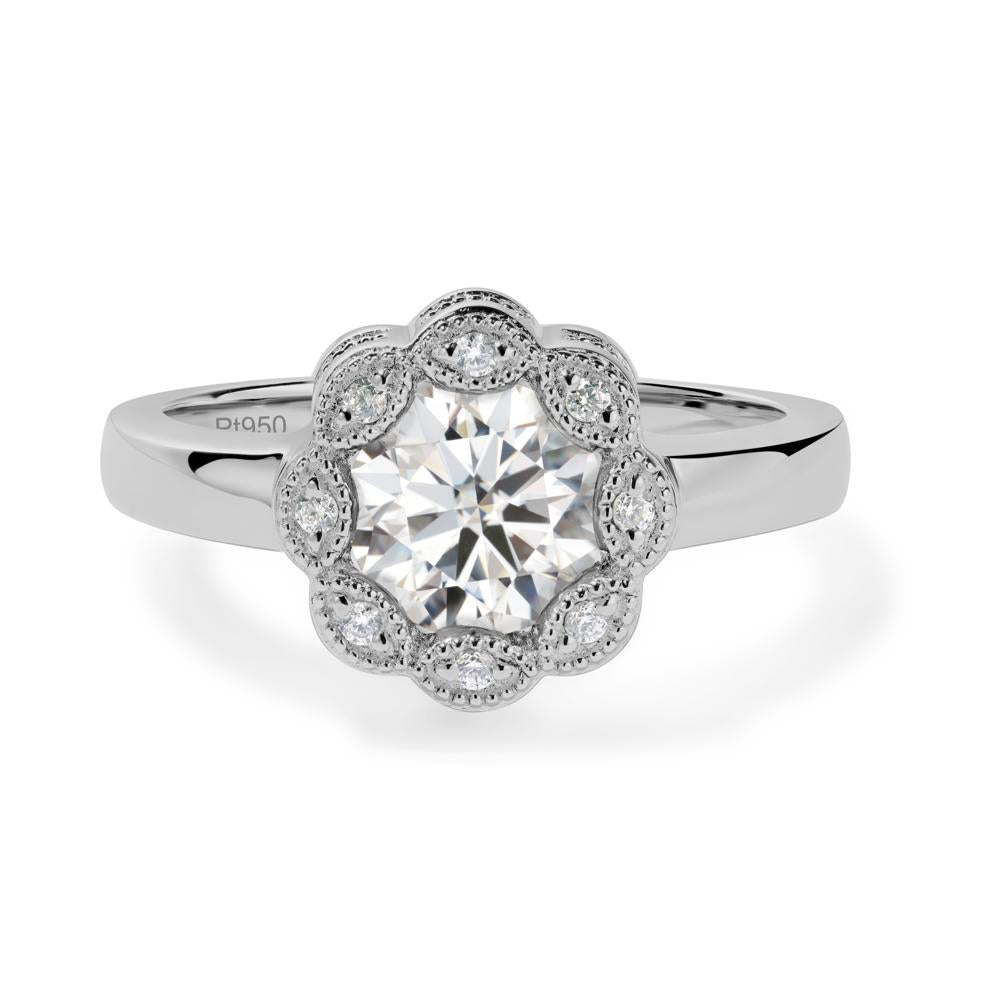 Vintage Moissanite Halo Flower Ring - LUO Jewelry #metal_platinum