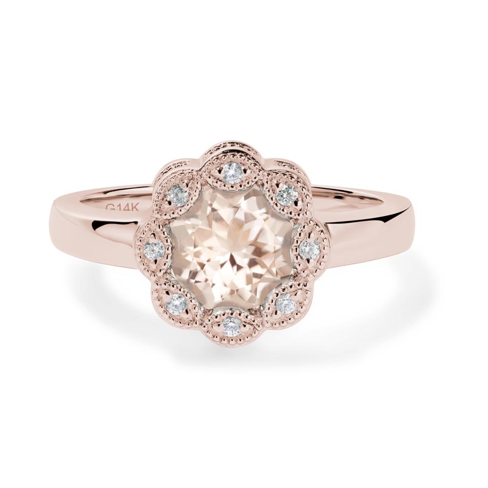 Vintage Morganite Ring Halo Flower Ring - LUO Jewelry #metal_14k rose gold