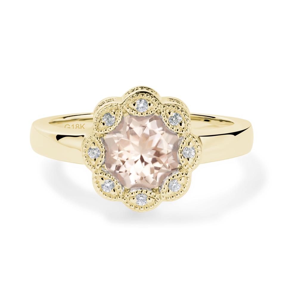 Vintage Morganite Ring Halo Flower Ring - LUO Jewelry #metal_18k yellow gold
