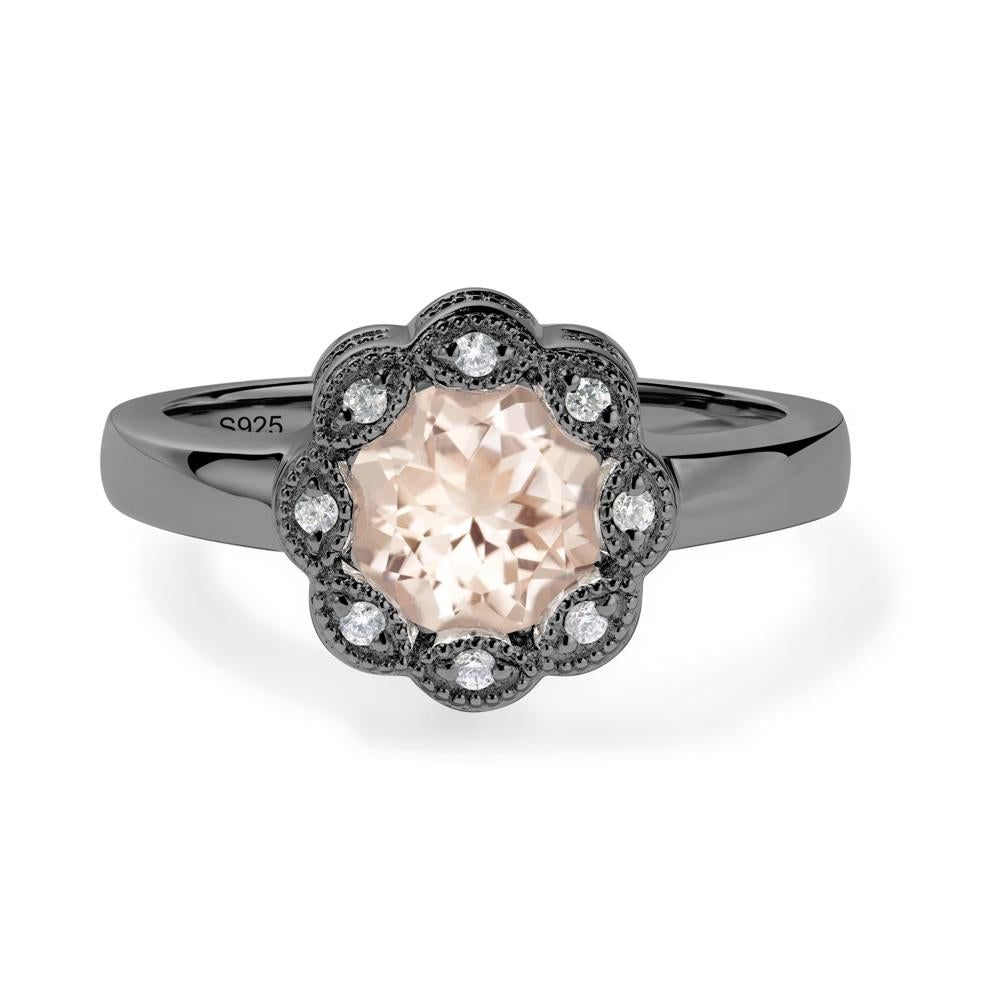 Vintage Morganite Ring Halo Flower Ring - LUO Jewelry #metal_black finish sterling silver