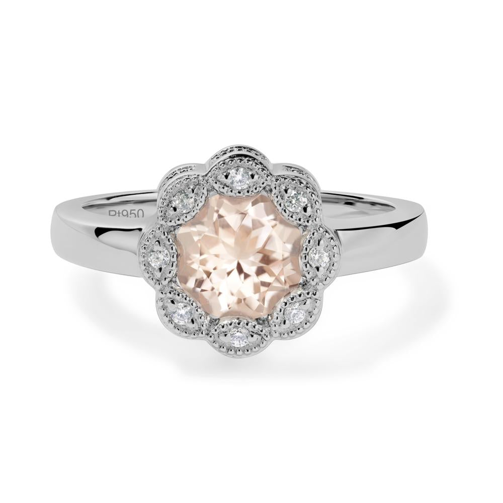 Vintage Morganite Ring Halo Flower Ring - LUO Jewelry #metal_platinum