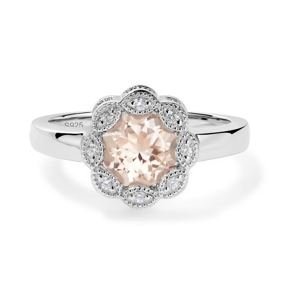 Vintage Morganite Ring Halo Flower Ring - LUO Jewelry #metal_sterling silver