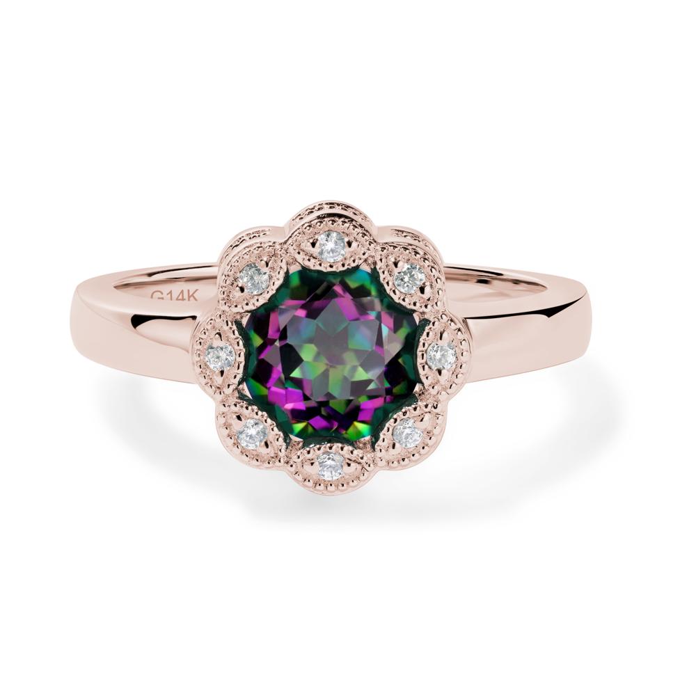 Vintage Mystic Topaz Ring Halo Flower Ring - LUO Jewelry #metal_14k rose gold