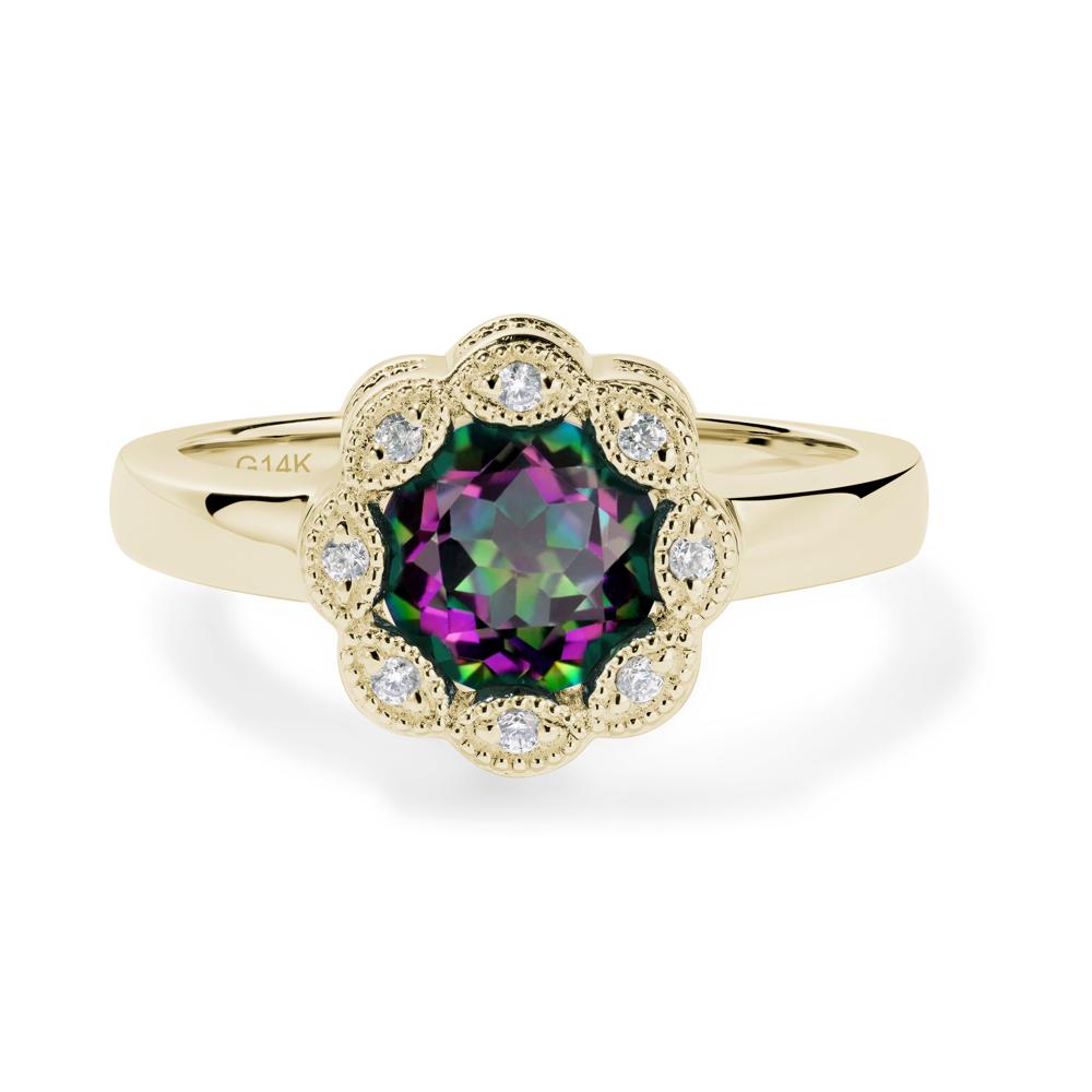 Vintage Mystic Topaz Ring Halo Flower Ring - LUO Jewelry #metal_14k yellow gold