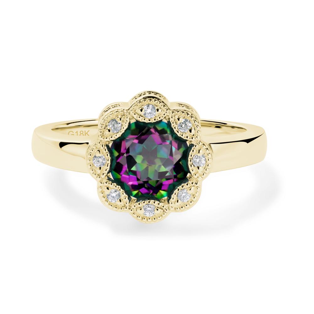 Vintage Mystic Topaz Ring Halo Flower Ring - LUO Jewelry #metal_18k yellow gold