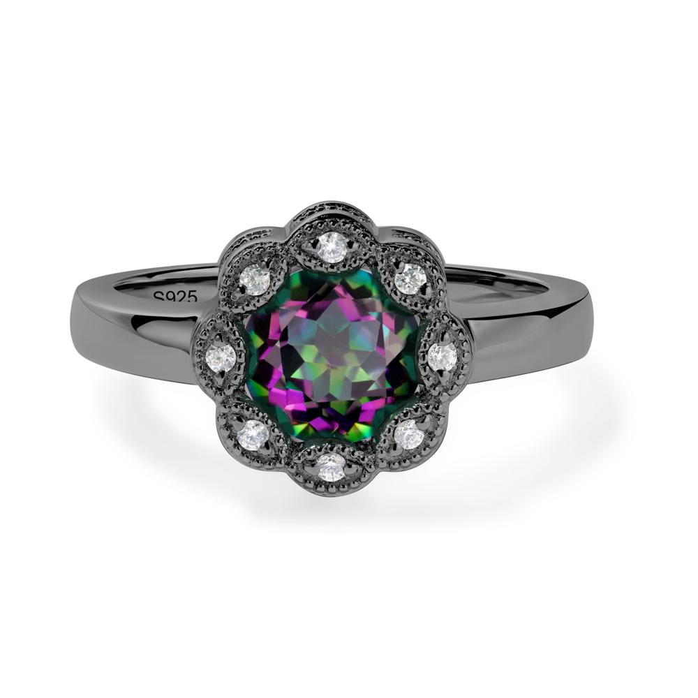 Vintage Mystic Topaz Ring Halo Flower Ring - LUO Jewelry #metal_black finish sterling silver