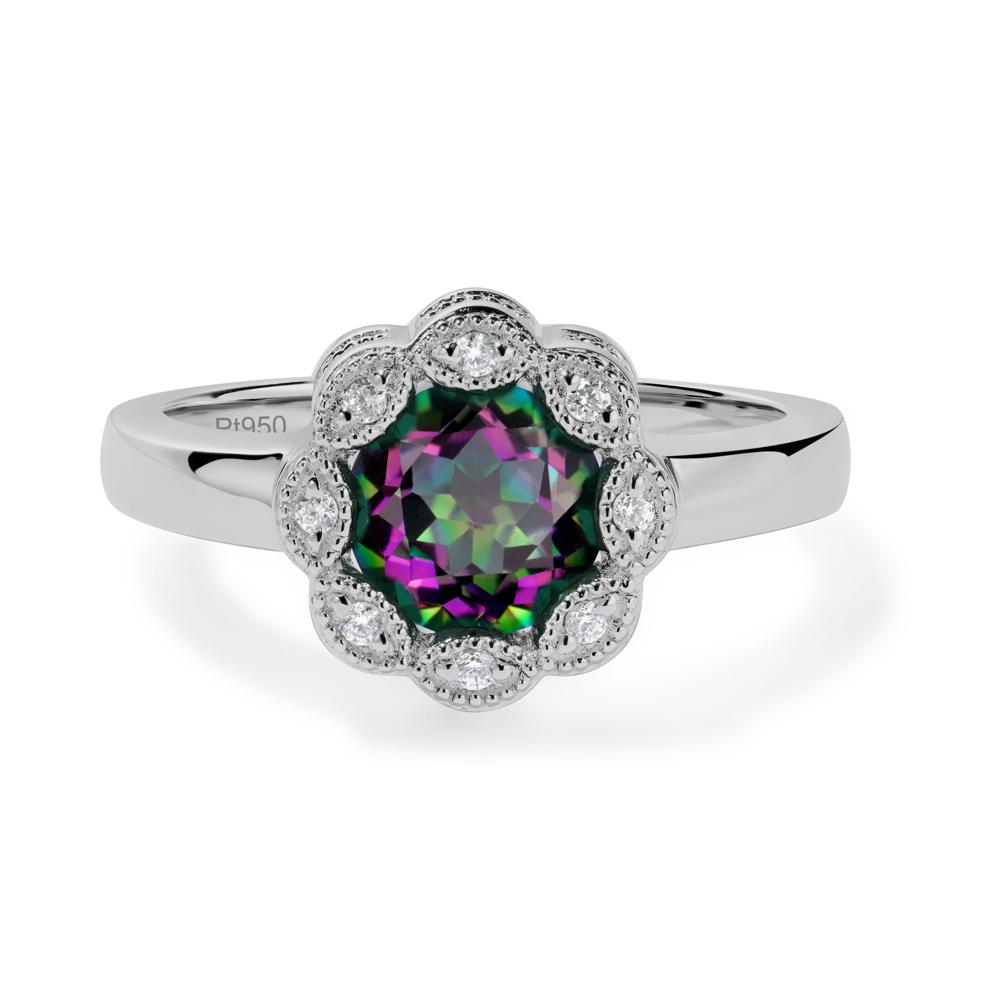 Vintage Mystic Topaz Ring Halo Flower Ring - LUO Jewelry #metal_platinum