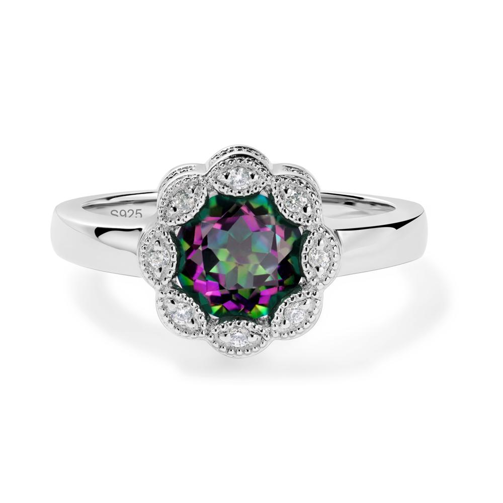 Vintage Mystic Topaz Ring Halo Flower Ring - LUO Jewelry #metal_sterling silver