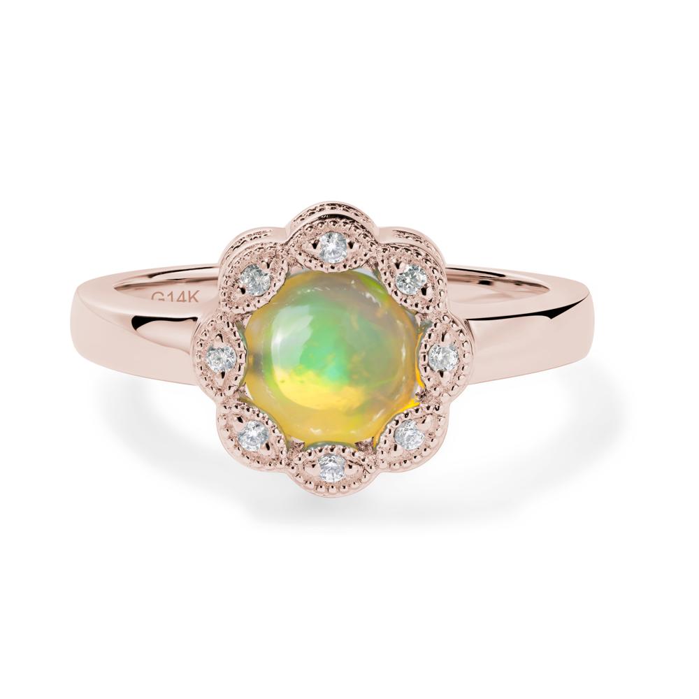 Vintage Opal Ring Halo Flower Ring - LUO Jewelry #metal_14k rose gold