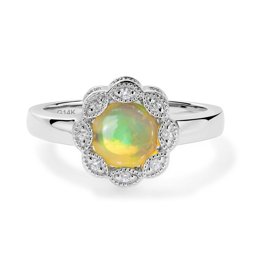 Vintage Opal Ring Halo Flower Ring - LUO Jewelry #metal_14k white gold