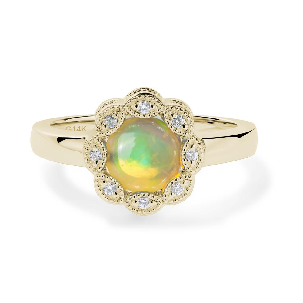 Vintage Opal Ring Halo Flower Ring - LUO Jewelry #metal_14k yellow gold