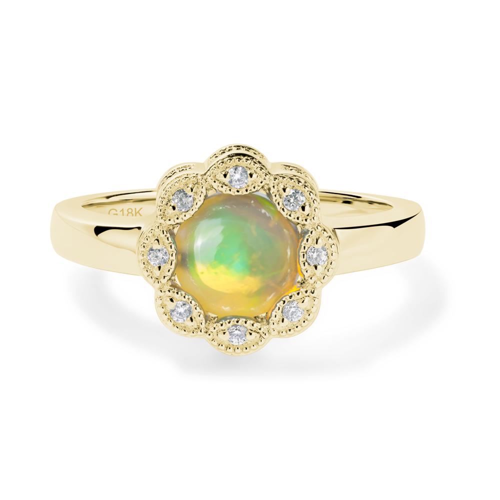 Vintage Opal Ring Halo Flower Ring - LUO Jewelry #metal_18k yellow gold