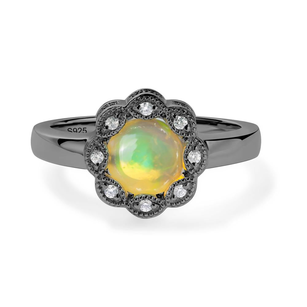 Vintage Opal Ring Halo Flower Ring - LUO Jewelry #metal_black finish sterling silver