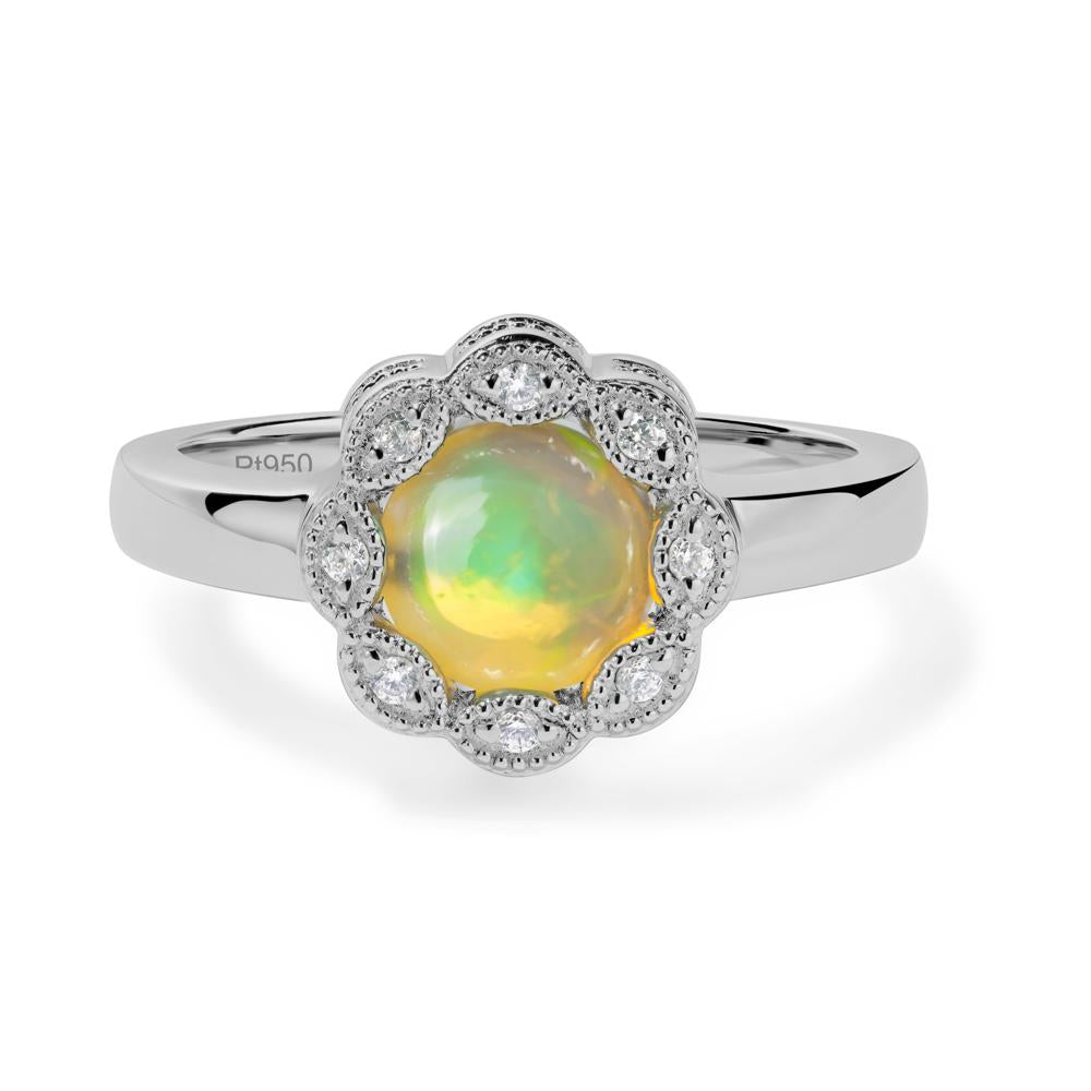 Vintage Opal Ring Halo Flower Ring - LUO Jewelry #metal_platinum
