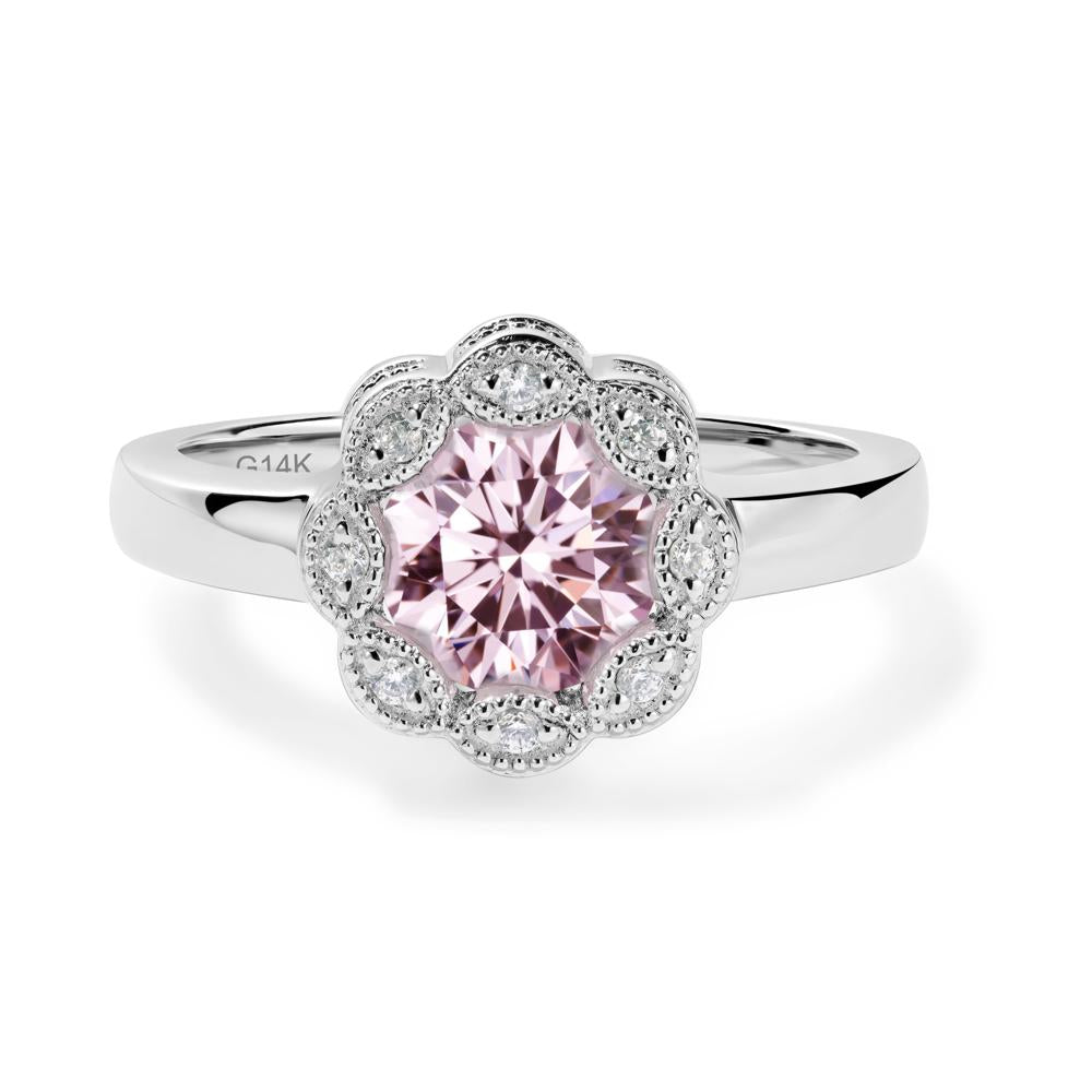 Vintage Pink Cubic Zirconia Halo Flower Ring - LUO Jewelry #metal_14k white gold