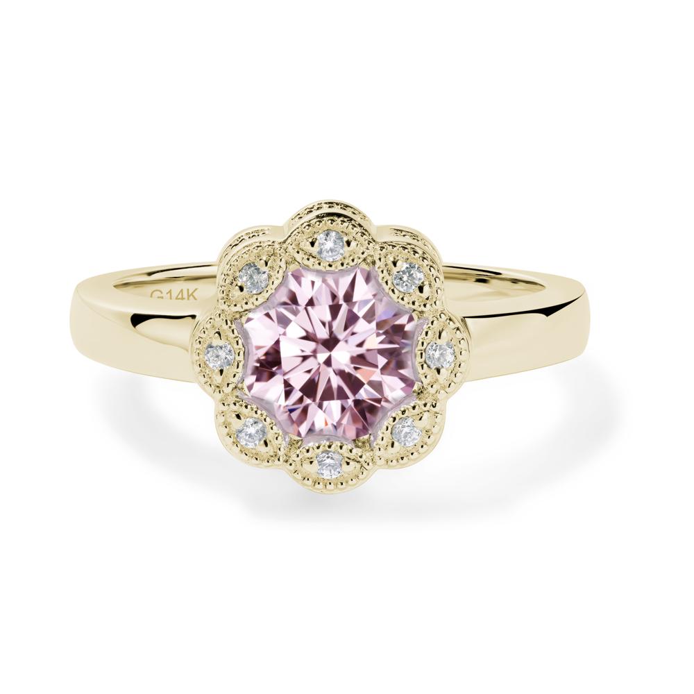 Vintage Pink Cubic Zirconia Halo Flower Ring - LUO Jewelry #metal_14k yellow gold