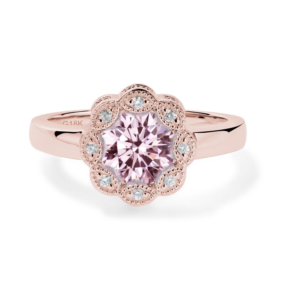 Vintage Pink Cubic Zirconia Halo Flower Ring - LUO Jewelry #metal_18k rose gold