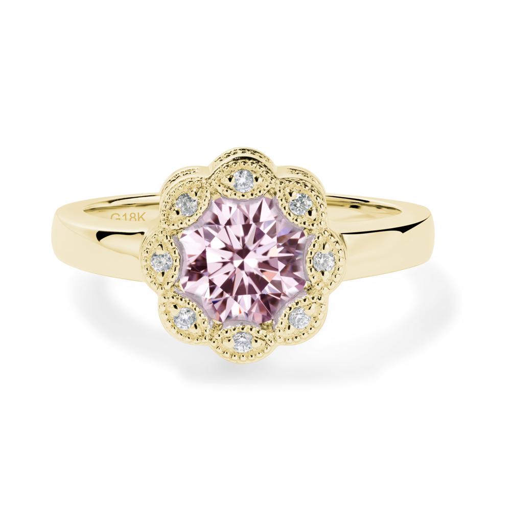Vintage Pink Cubic Zirconia Halo Flower Ring - LUO Jewelry #metal_18k yellow gold