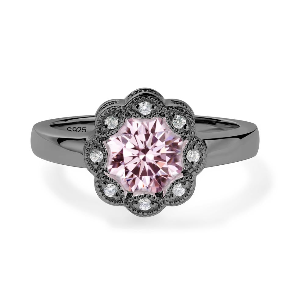 Vintage Pink Cubic Zirconia Halo Flower Ring - LUO Jewelry #metal_black finish sterling silver