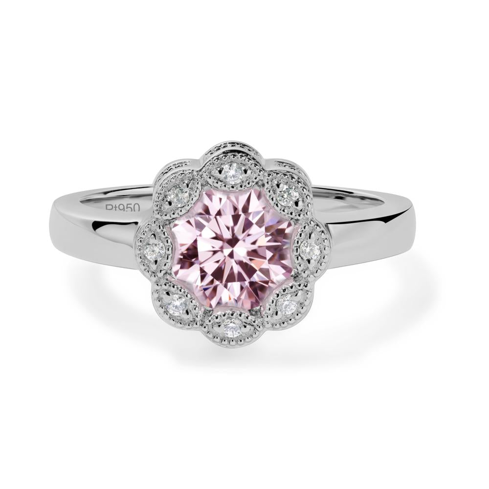 Vintage Pink Cubic Zirconia Halo Flower Ring - LUO Jewelry #metal_platinum