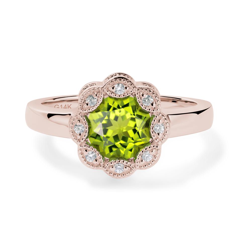 Vintage Peridot Ring Halo Flower Ring - LUO Jewelry #metal_14k rose gold