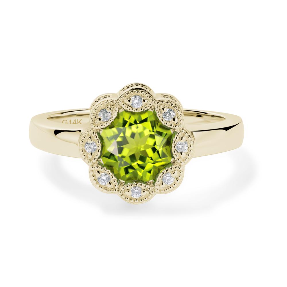 Vintage Peridot Ring Halo Flower Ring - LUO Jewelry #metal_14k yellow gold