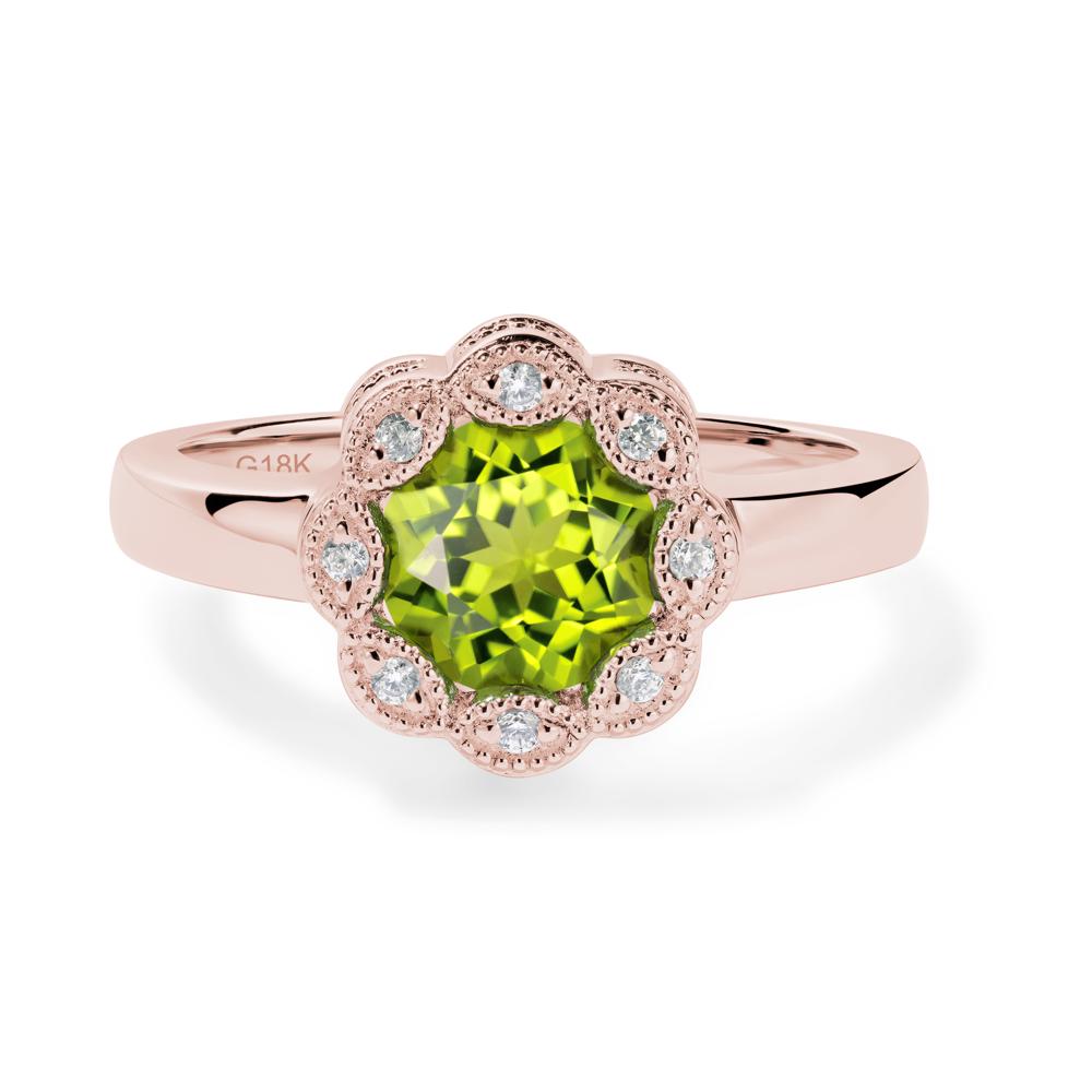 Vintage Peridot Ring Halo Flower Ring - LUO Jewelry #metal_18k rose gold