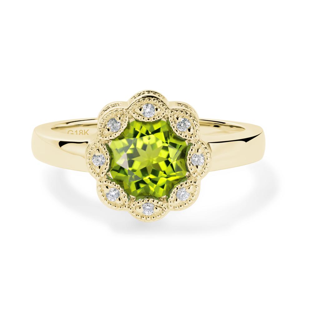 Vintage Peridot Ring Halo Flower Ring - LUO Jewelry #metal_18k yellow gold