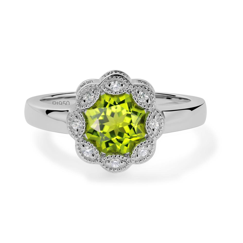 Vintage Peridot Ring Halo Flower Ring - LUO Jewelry #metal_platinum