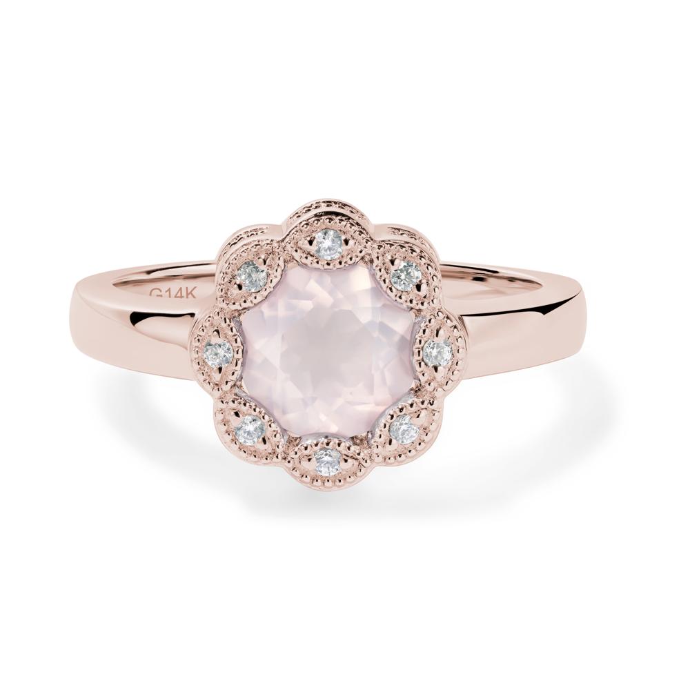 Vintage Rose Quartz Halo Flower Ring - LUO Jewelry #metal_14k rose gold